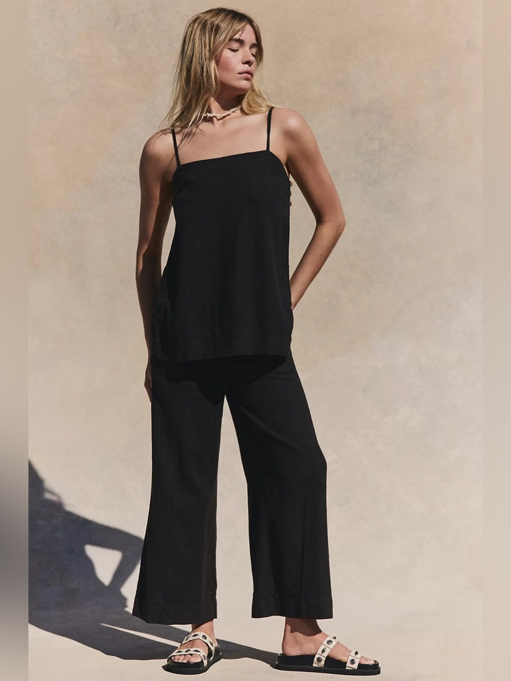 Free People Sightseer Linen Set Black Size XL
